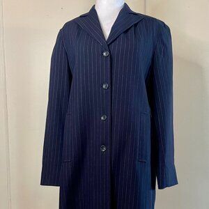 Max & Co Blue & White Pinstripe Y2K Wool Coat